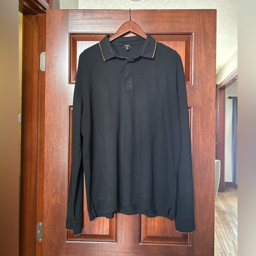 Express Black Long Sleeve Polo Shirt Men’s Large Stretch Cotton Modal